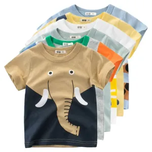 Summer Cartoon Elephant T Shirt Boys Girls Animals Short Sleeve O-Neck T-Shirts Kids Clothes Toddler Cotton Tops