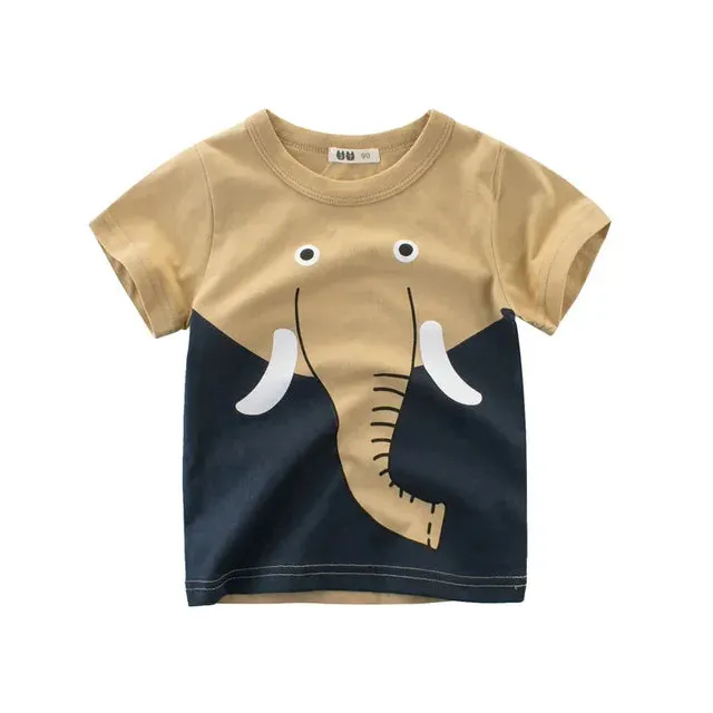 Summer Cartoon Elephant T Shirt Boys Girls Animals Short Sleeve O-Neck T-Shirts Kids Clothes Toddler Cotton Tops