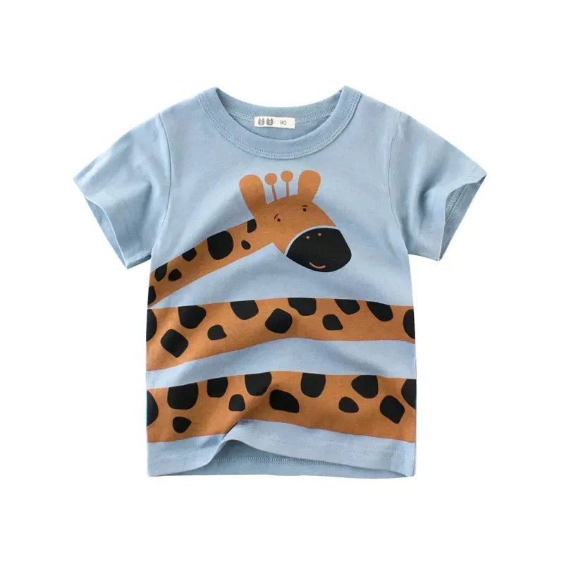 Summer Cartoon Elephant T Shirt Boys Girls Animals Short Sleeve O-Neck T-Shirts Kids Clothes Toddler Cotton Tops