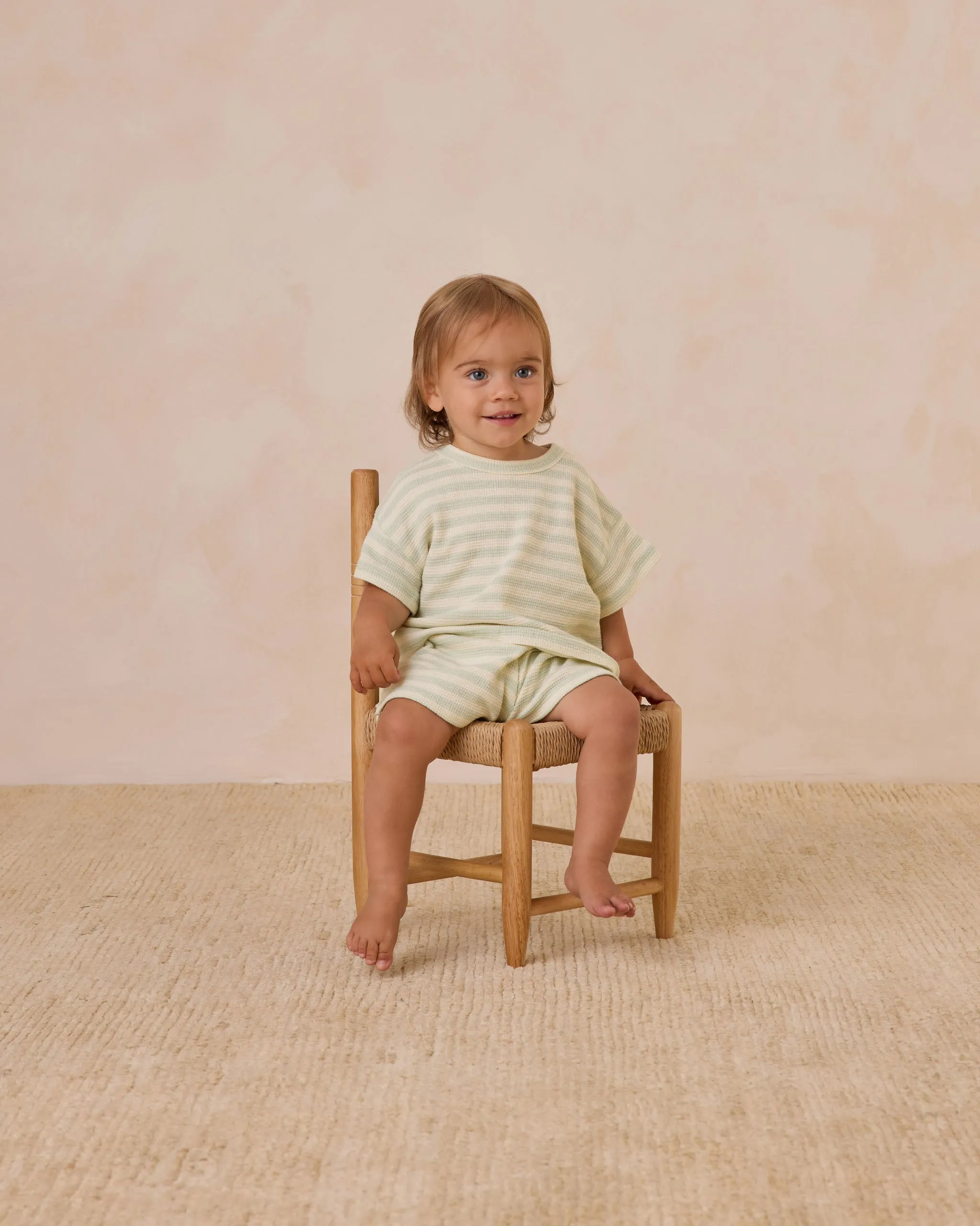 Waffle Tee   Short Set, Mint Stripe