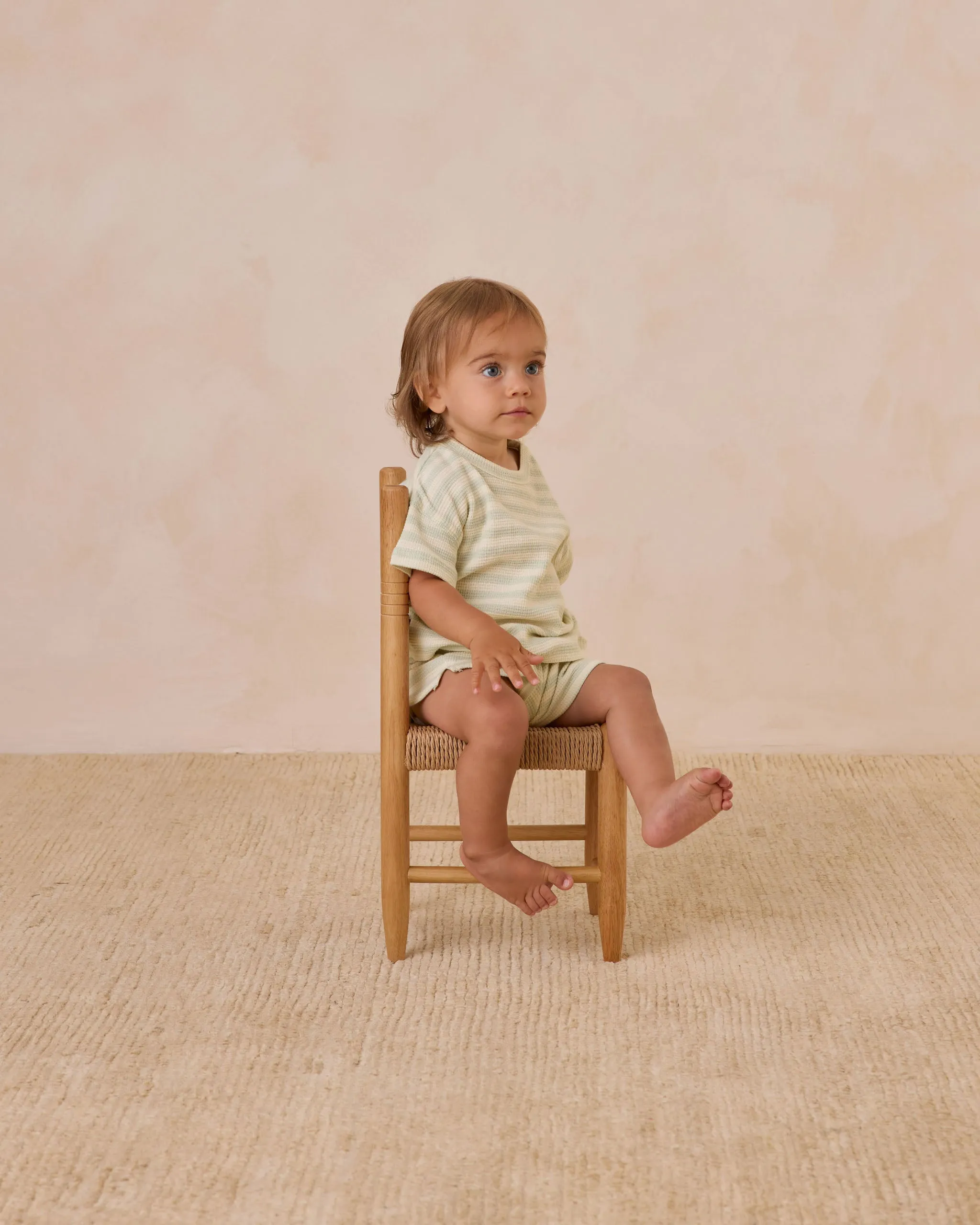 Waffle Tee   Short Set, Mint Stripe