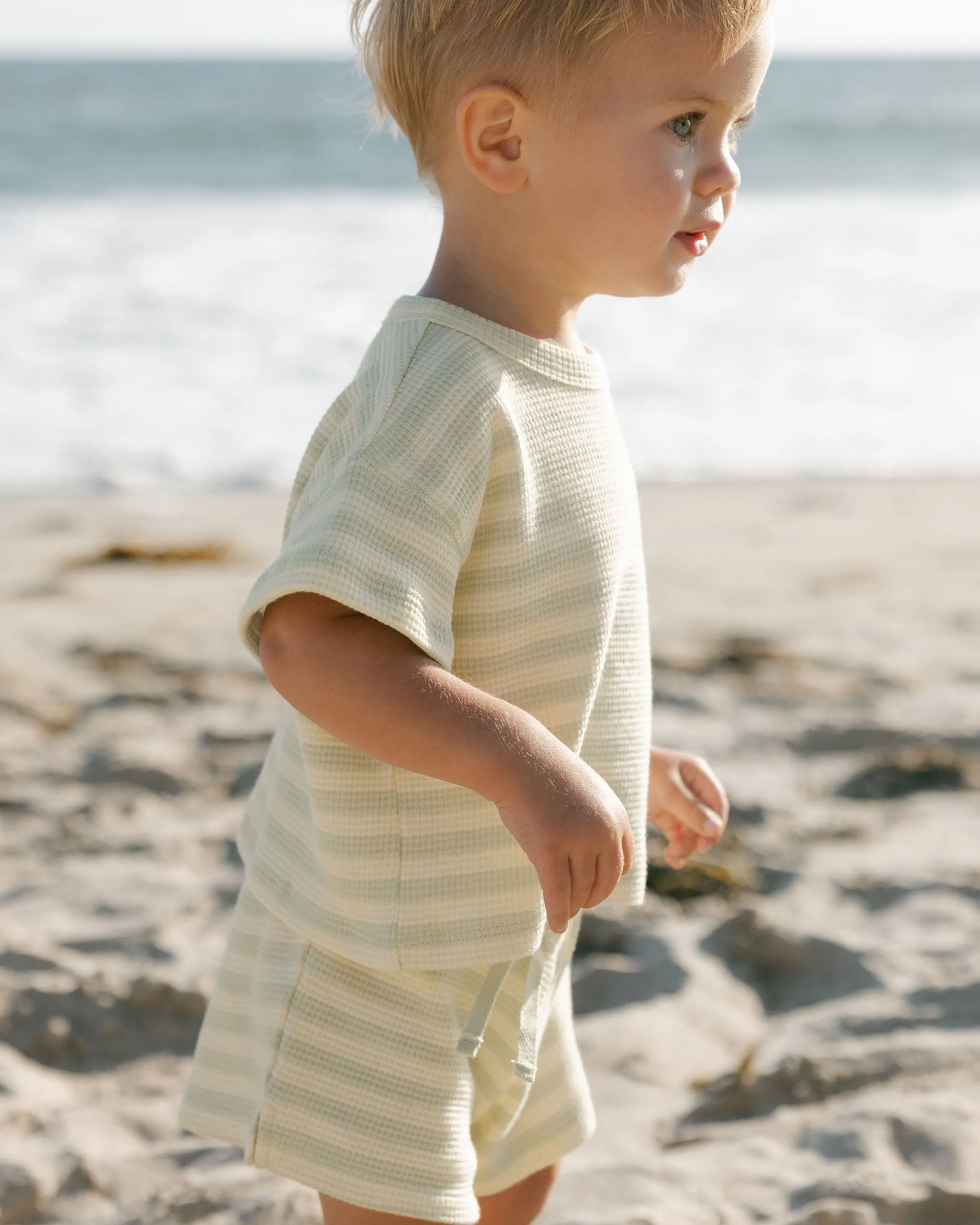 Waffle Tee   Short Set, Mint Stripe