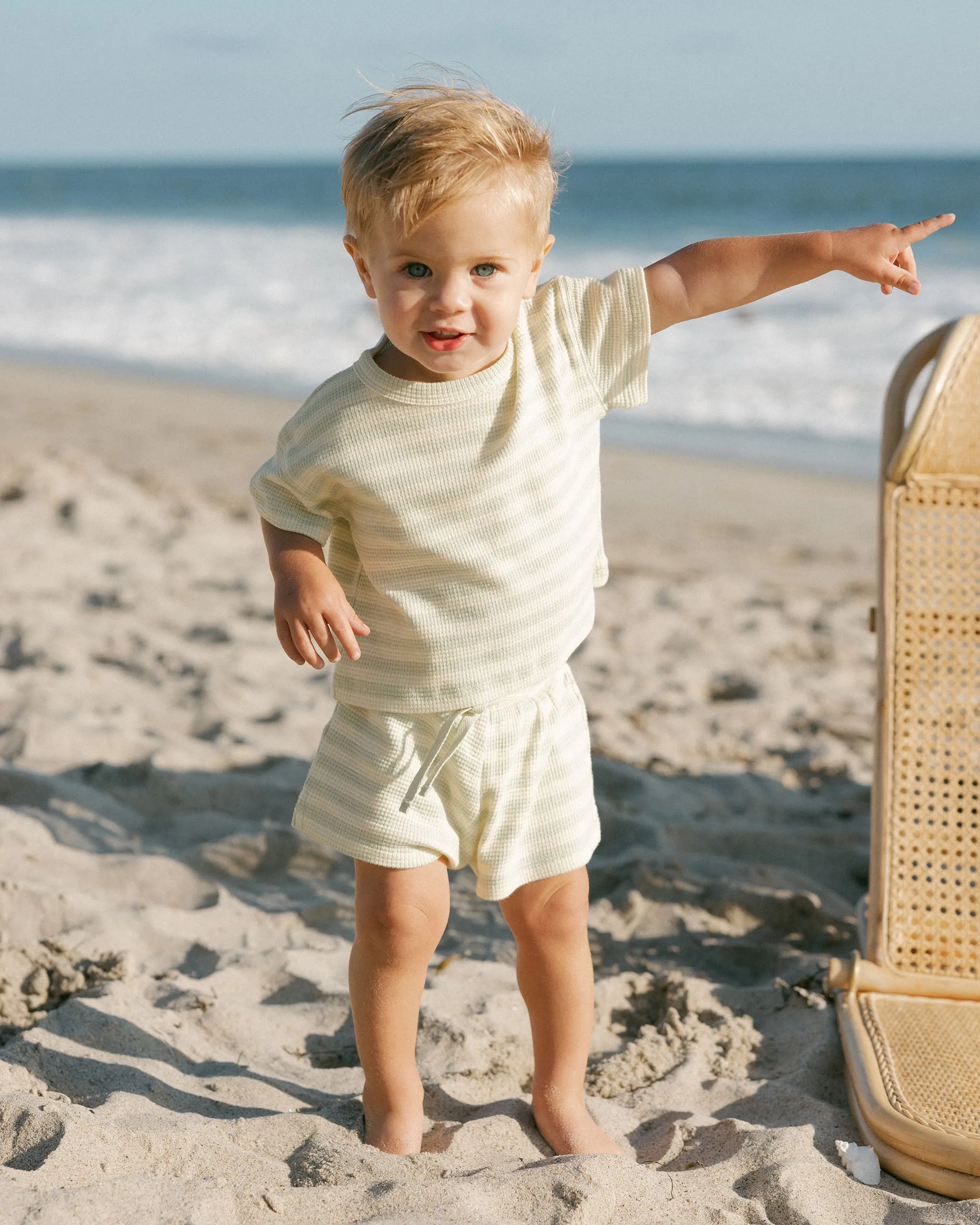 Waffle Tee   Short Set, Mint Stripe