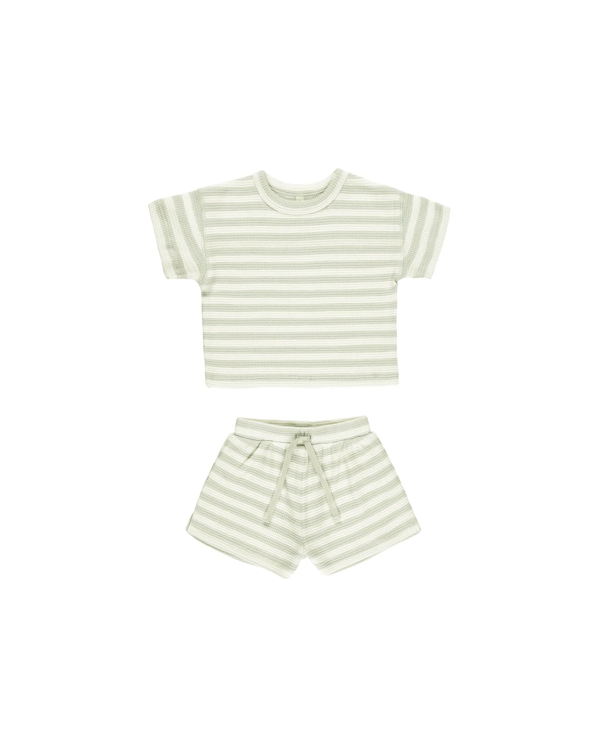 Waffle Tee   Short Set, Mint Stripe