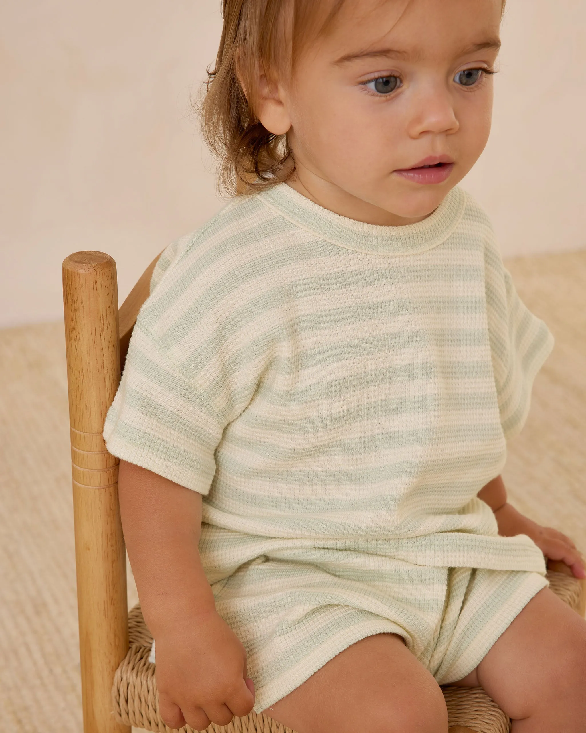Waffle Tee   Short Set, Mint Stripe
