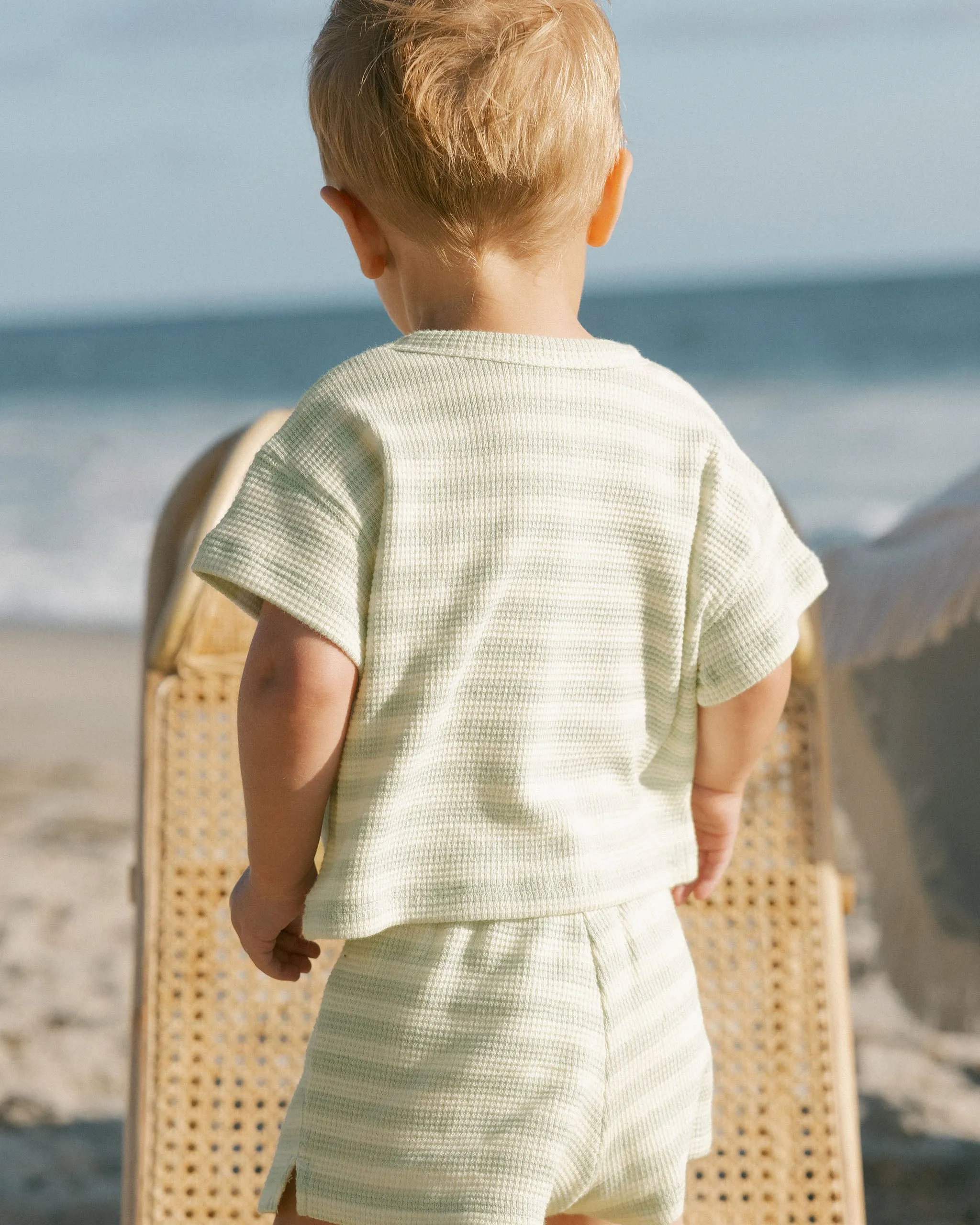 Waffle Tee   Short Set, Mint Stripe
