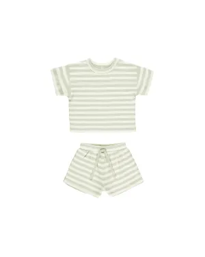 Waffle Tee   Short Set, Mint Stripe