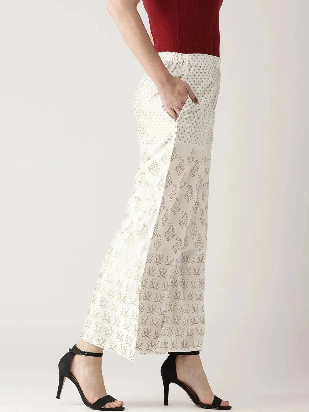 White Printed Polyester Palazzos