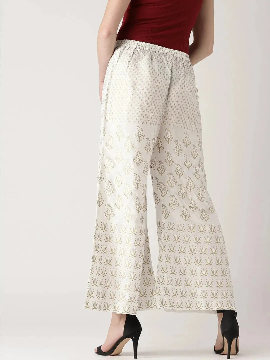 White Printed Polyester Palazzos